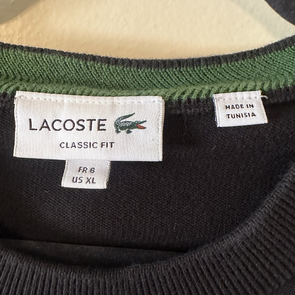 Lacoste Mens Black Sweater Shirt Classic Fit Crew Neck LS Pullover Logo Size XL - Picture 14 of 16